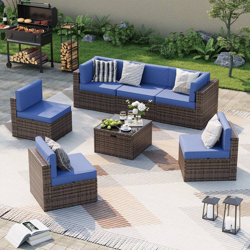 AOXUN Wicker Rattan Outdoor Sectional Sofa Set with Coffee Table