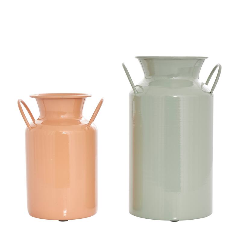 Multi Colored Metal Jug Decorative Vase with Handles (Set of 2)