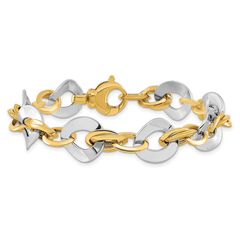 Curata 14k Two tone Gold Italian 8" 14.5mm Polished Fancy Link Bracelet