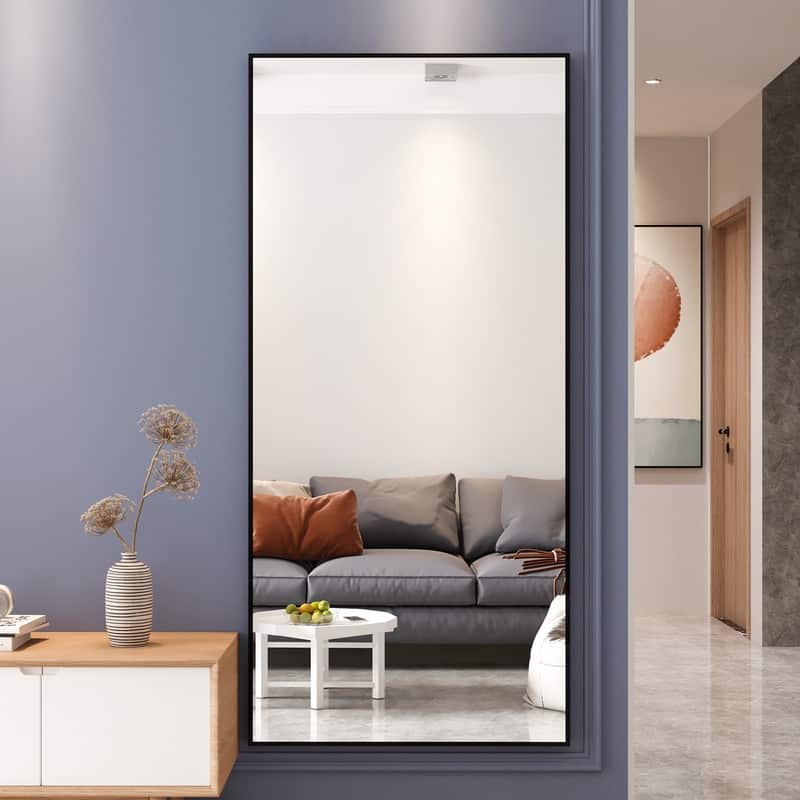 71" x 32" Tall Full Length Tempered Mirror with Stand, Gold Wall Mounting Full Body Mirror