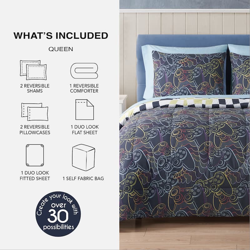 Gamer Juvenile Bed in a Bag - Queen - Multicolor