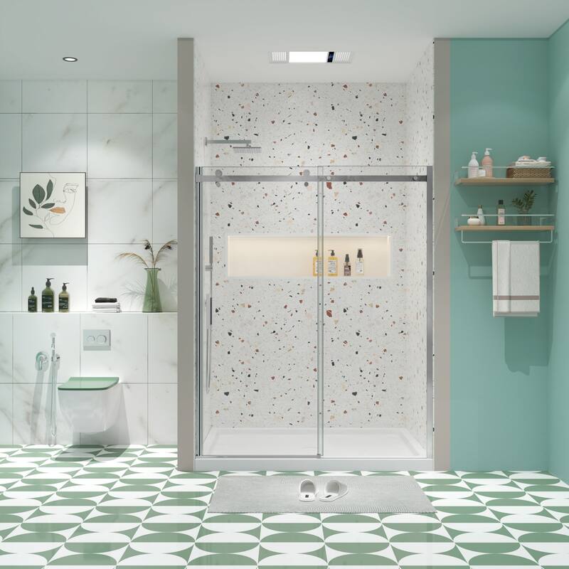 56"-60"W x 74"H Bathroom Doors with High Quality Stainless Steel Handles