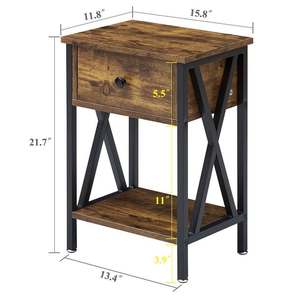dimension image slide 2 of 4, VECELO Modern Nightstand 1-Drawer with Storage Shelf, End Table/Side Table