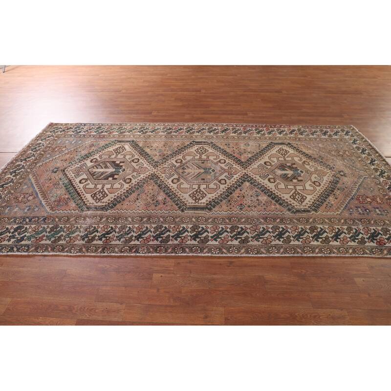 Tribal Distressed Bakhtiari Persian Antique Rug Handmade Wool Carpet - 5'2" x 9'11"