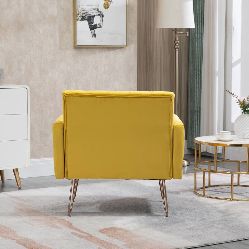 Velvet Upholstered Armchair Single Sofa Modern Tufted Reading Chairs Gold Metal Leg Wingback Chairs for Living Room Bedroom