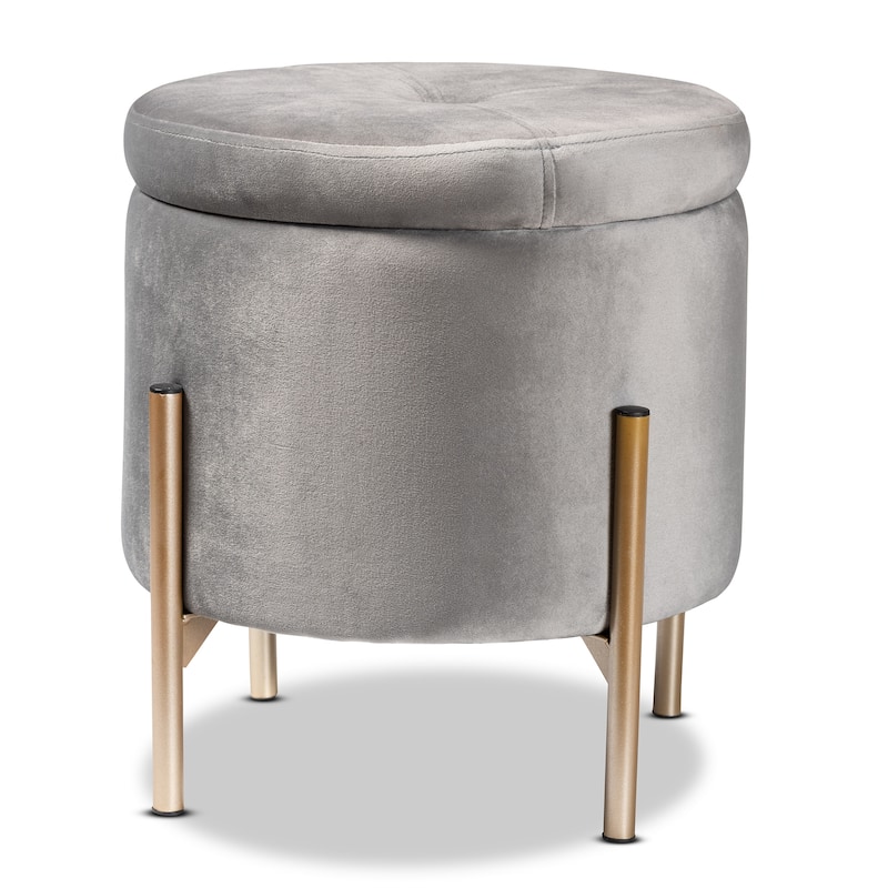 Malina Contemporary Glam & Luxe Metal-legged Velvet Storage Ottoman - Grey