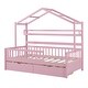 preview thumbnail 3 of 10, Pink Twin Pine House Bed with Roof, Drawers, and Shelf