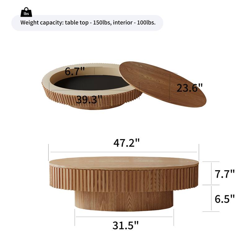 47'' Oval Coffee Table with Storage