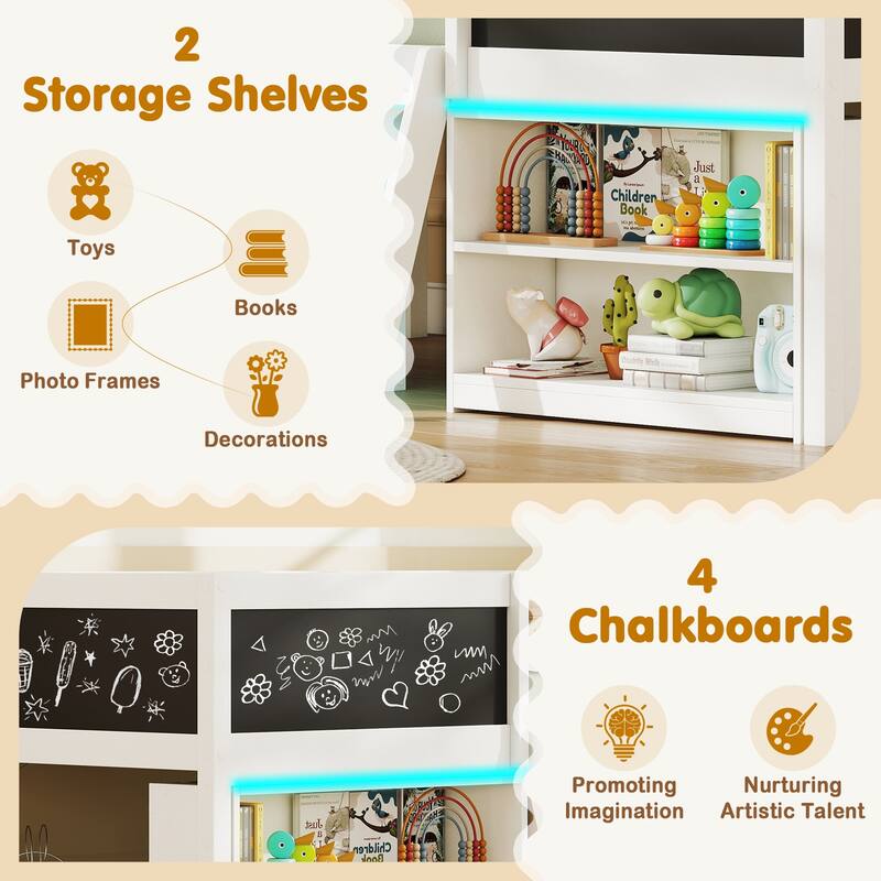 Gymax Low Loft Bed Twin Size Wooden Bed Frame Kid's Cabin Bed w/