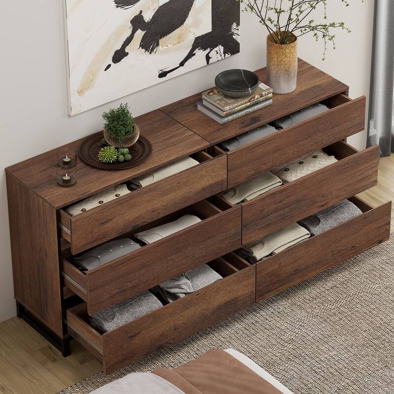 Dresser for Bedroom, Closet Organizers and Storage, Chest of Drawers with Metal Base, Modern Wood Dresser for Living Room