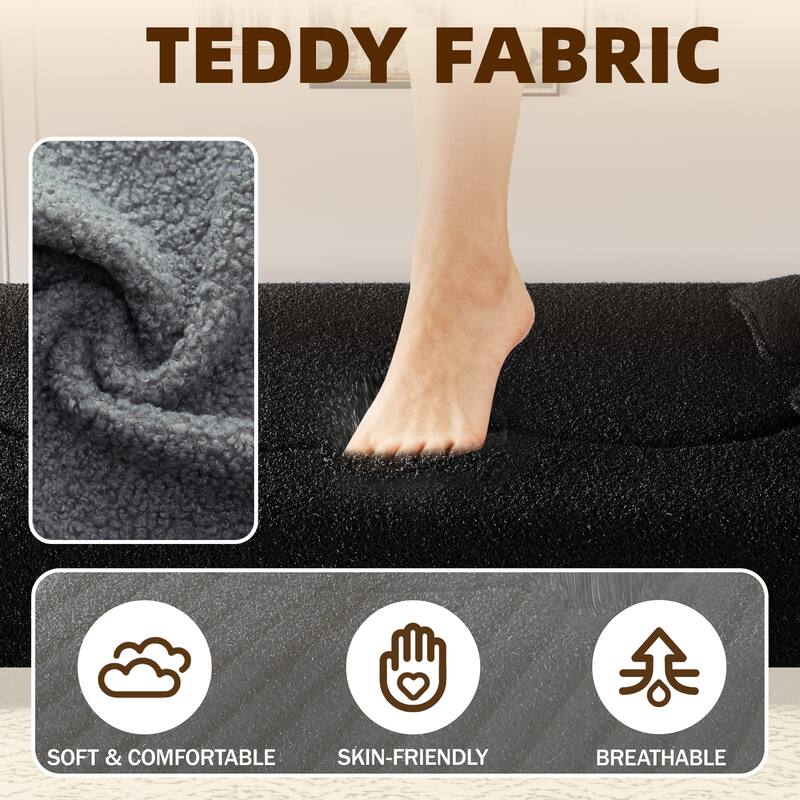 Convertible Floor Sofa with Teddy Fabric, Twin Mattress & No Assembly