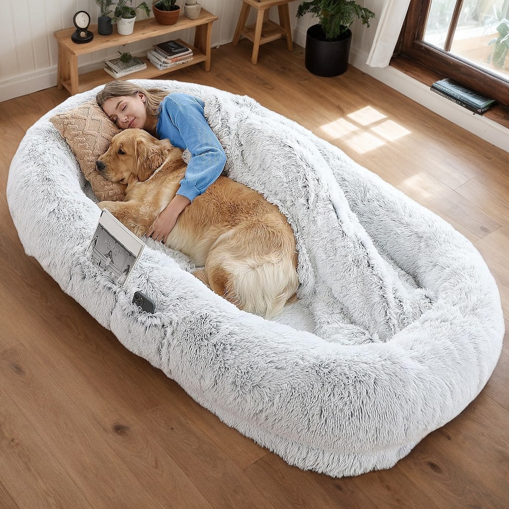 Human Dog Bed, Washable Faux Fur Dog Bed for People Doze Off, Napping Orthopedic Dog Bed