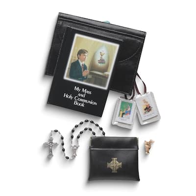 Curata Five Piece First Communion BoyS Black Book Cover Gift Set