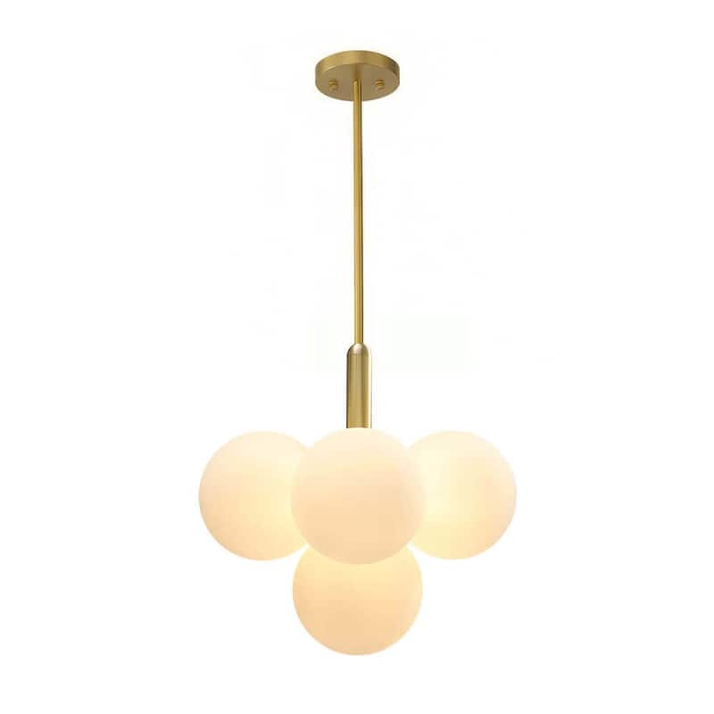 Mid-Century Brass Tiered Frosted Glass Globe Bubble Chandelier