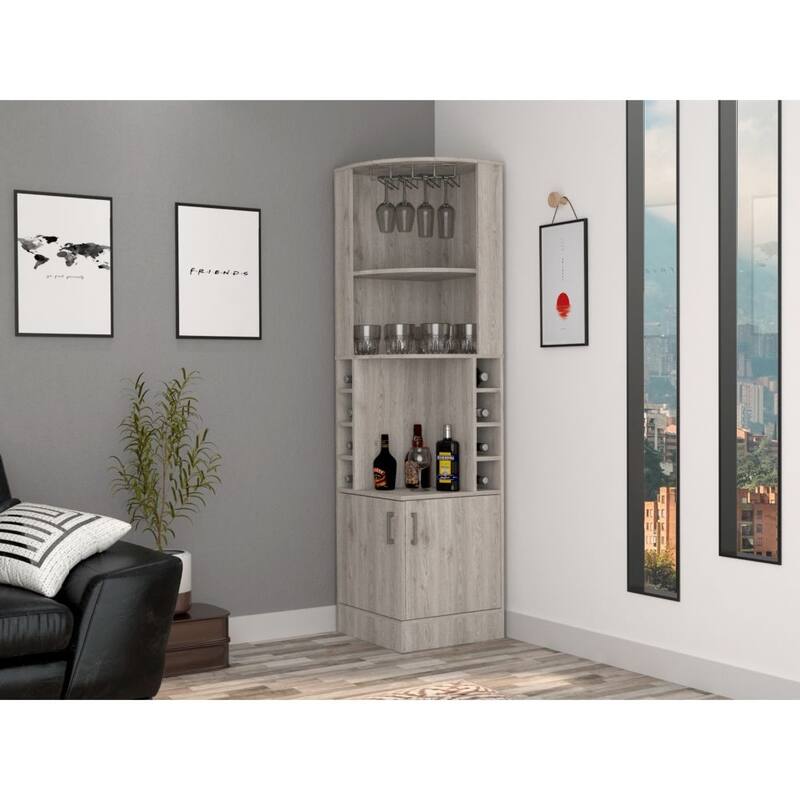 TUHOME Syrah Corner Bar Cabinet with 2-Doors and 8 Cubbies - N/A
