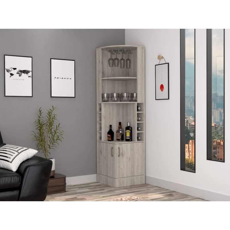 TUHOME Syrah Corner Bar Cabinet with 2-Doors and 8 Cubbies - N/A