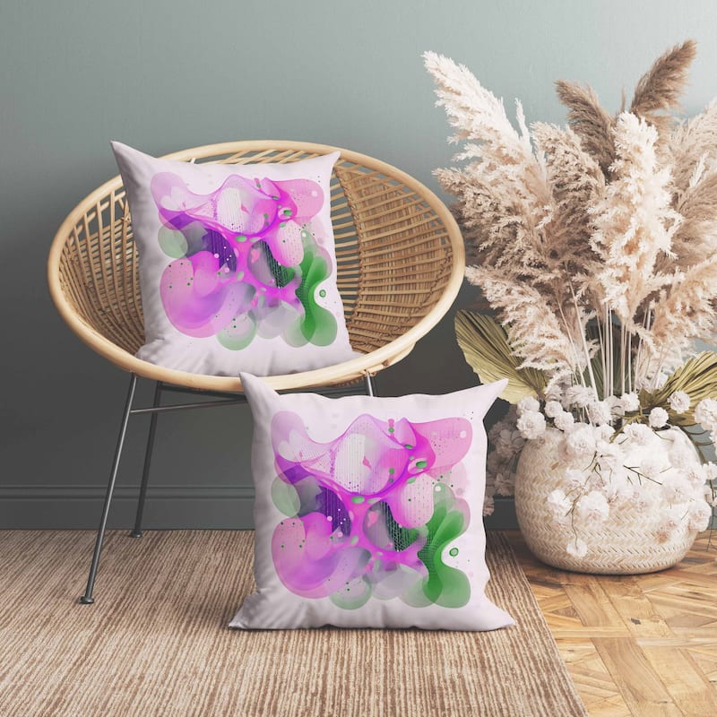 Whimsical Waves Indoor/Outdoor Reversible Throw Pillow Pink and Green