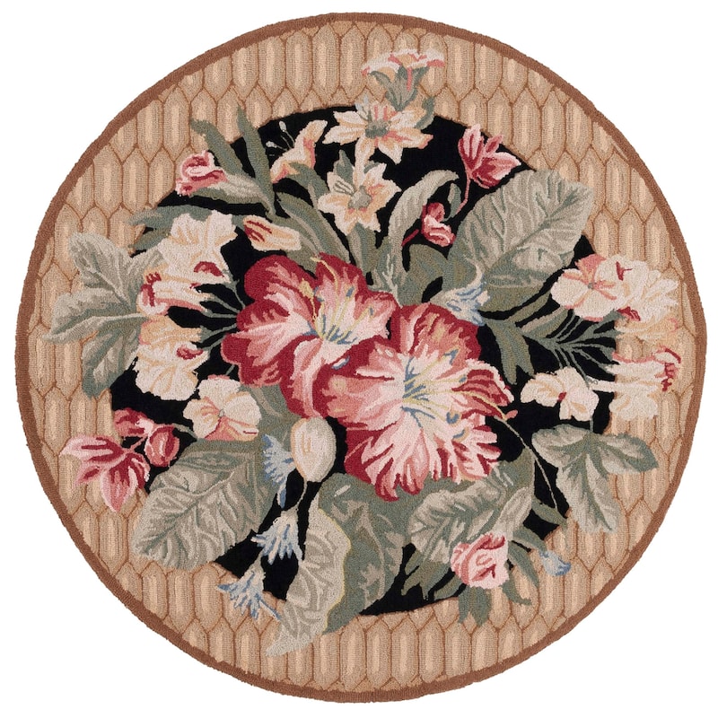 SAFAVIEH Handmade Chelsea Gottliebe French Country Wool Rug - 4' Round - Black/Brown