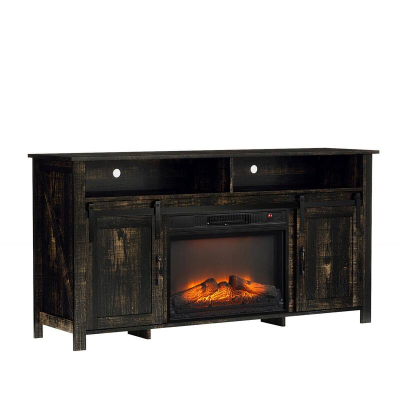 Farmhouse 59.5'' TV Stand For Tvs Up To 70'' With Electric Fireplace and Adjustable Shelves