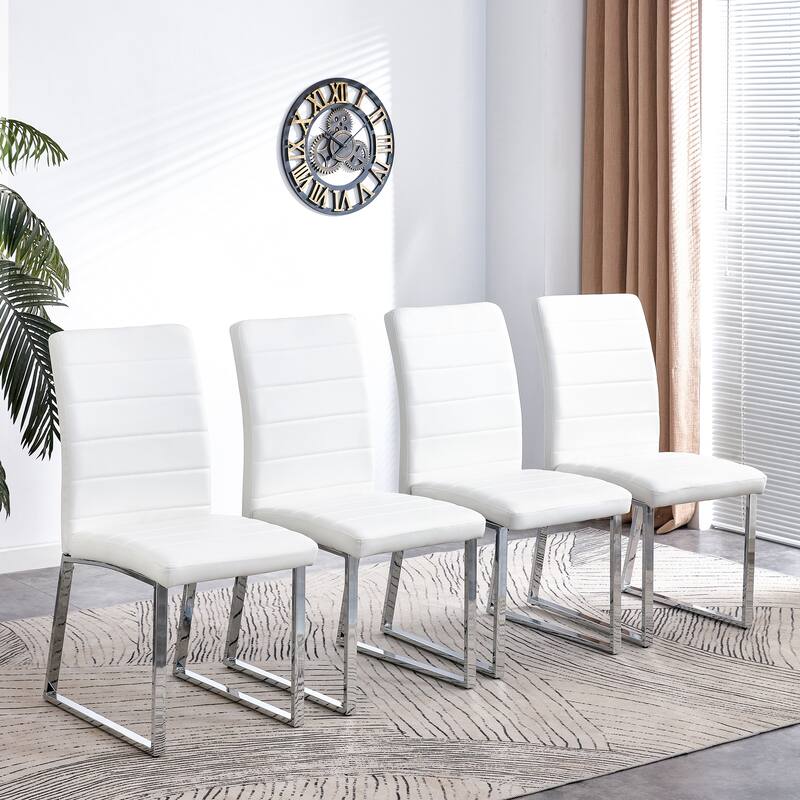 Dining Table Chairs Set for 4, Rectangular Table Set, Faux Marble Modern Dining Table & Leather