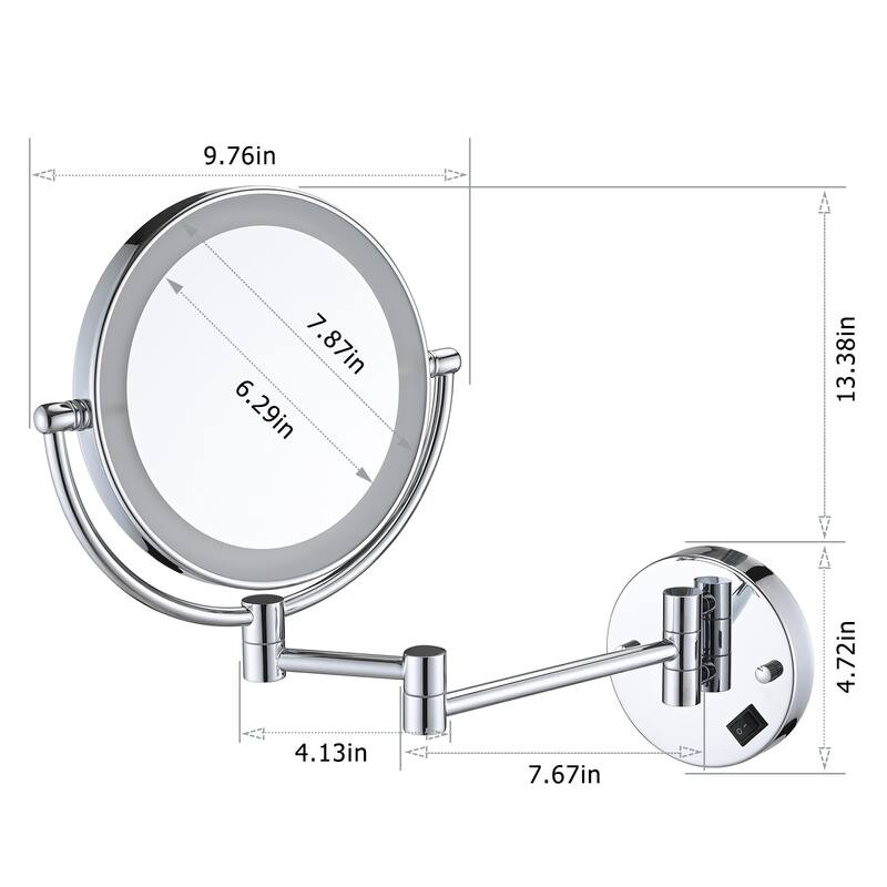 8 Inch LED Wall Mount Two-Sided Makeup Vanity Mirror,Requires Hardwiring