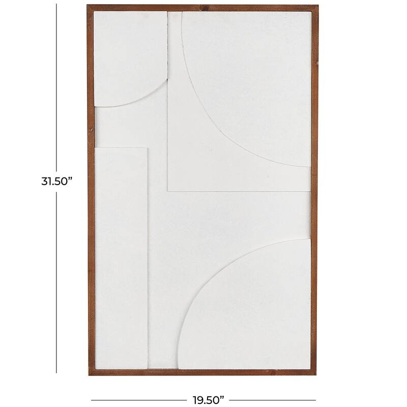 White Wood Dimensional Geometric Shaped Geometric Wall Decor with Brown Wooden Frame