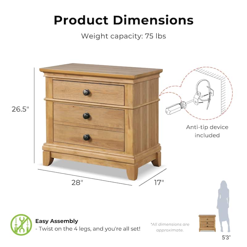 Furniture of America Wellington Farmhouse Natural Oak 3-Piece Solid Wood Kids Bedroom Set