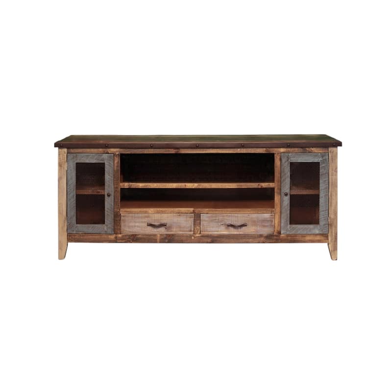 HomeRoots 76" Brown Solid Wood Cabinet Enclosed Storage Distressed TV Stand - 75.75' X '31.75' X '17.75
