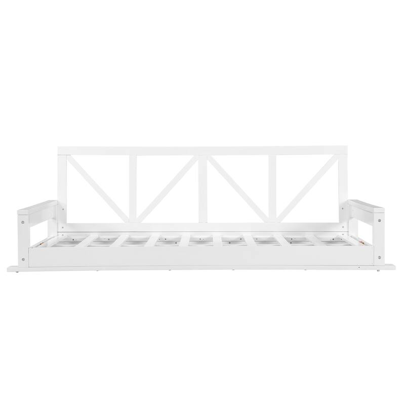 Acacia Wood Twin Size Outdoor Swing Bed with 16.4ft Hemp Ropes, Modern Hanging Porch Daybed Frame for Patio or Garden