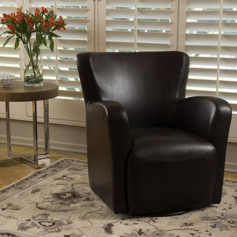 Angelo Bonded Leather Wingback Swivel Club Chair by Christopher Knight Home - Dark Brown