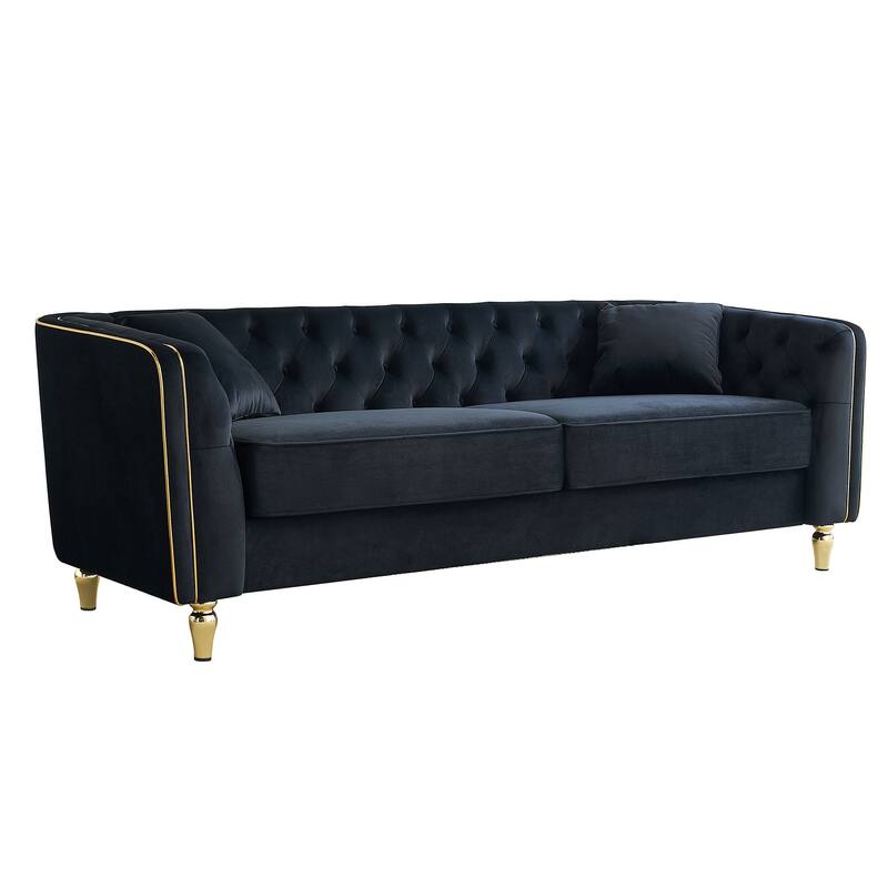 Luxurious Modern Tufted Velvet Sofa with Gold Metal Legs by Harper&Bright Designs