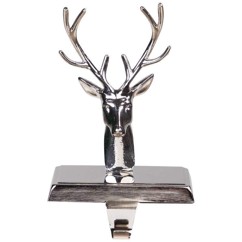 8" Shiny Silver Deer Head Christmas Stocking Holder