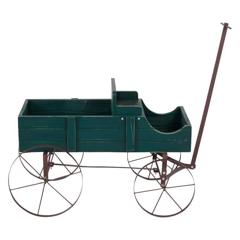 Goldcast Rustic Wagon Garden Planter with Metal Wheels