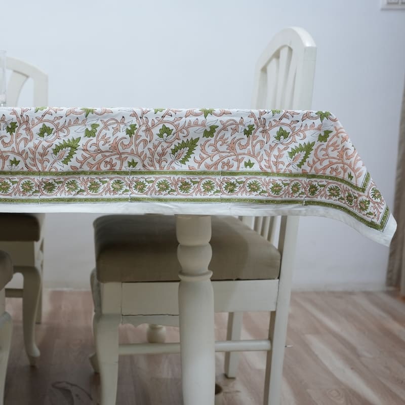 Fabdivine Handmade Block Print Cotton Brown Table Cover or Cloth Dining, Farmhouse & Kitchen Décor