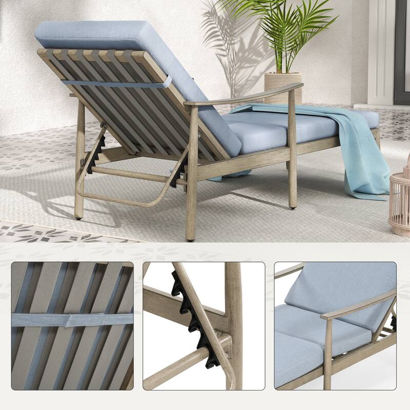 2-Piece Aluminum Patio Chaise Lounge with Side Table and Cushions