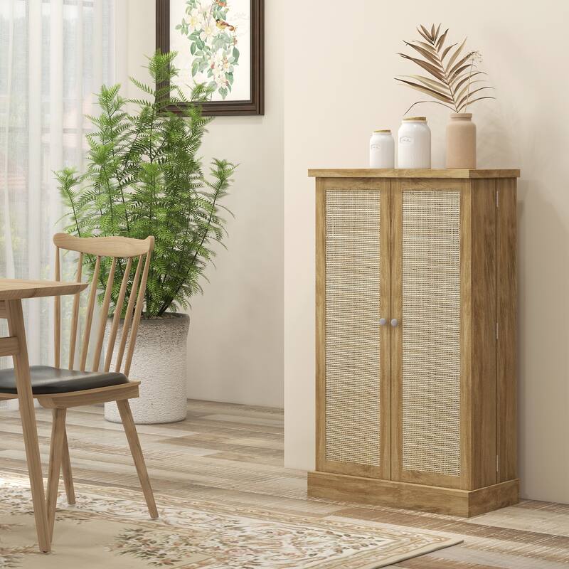 Modern Buffet Kitchen Pantry Cabinet with Adjustable Shelves and Side Racks, Small Storage Organizer Cabinet with Doors