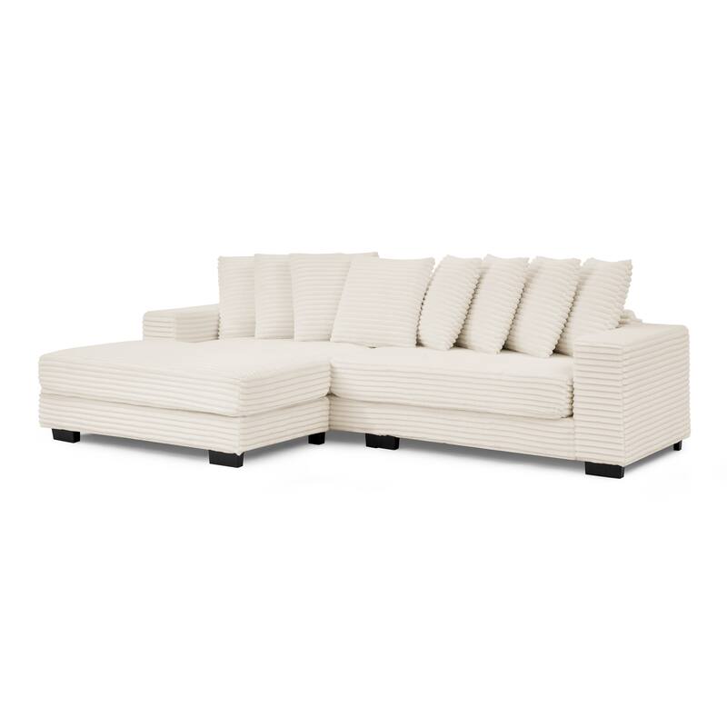 Roomfitters Corduroy Tufted Upholstered Sleeper Sectional Sofa, L-Shape Modular Convertible Sofa with Adjustable Footrests