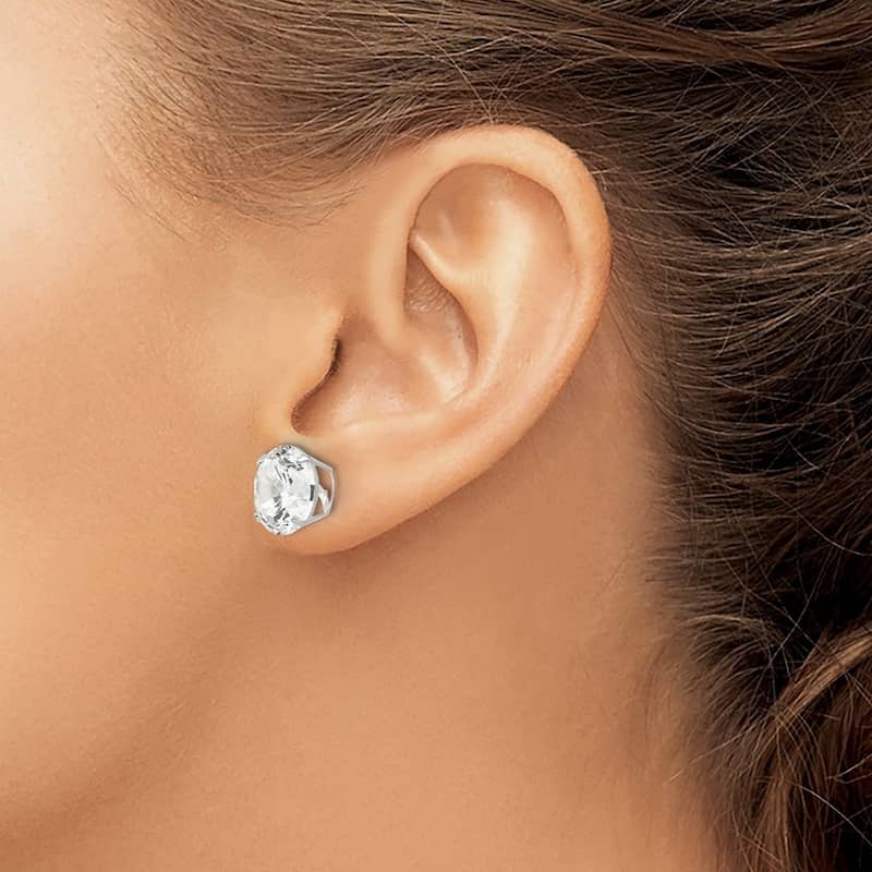 Curata 14k White Gold 3-10mm Brilliant Round Cubic Zirconia Stud Earrings - 10mm