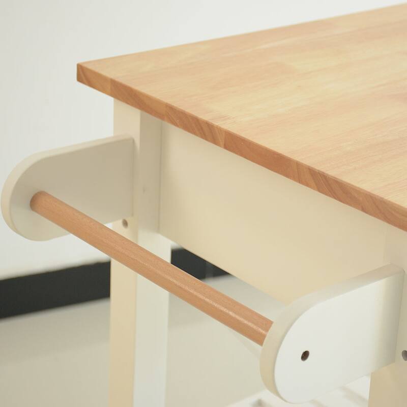 Simple Design Kitchen Cart with Two Lockable Wheels, Rubber Wood Top