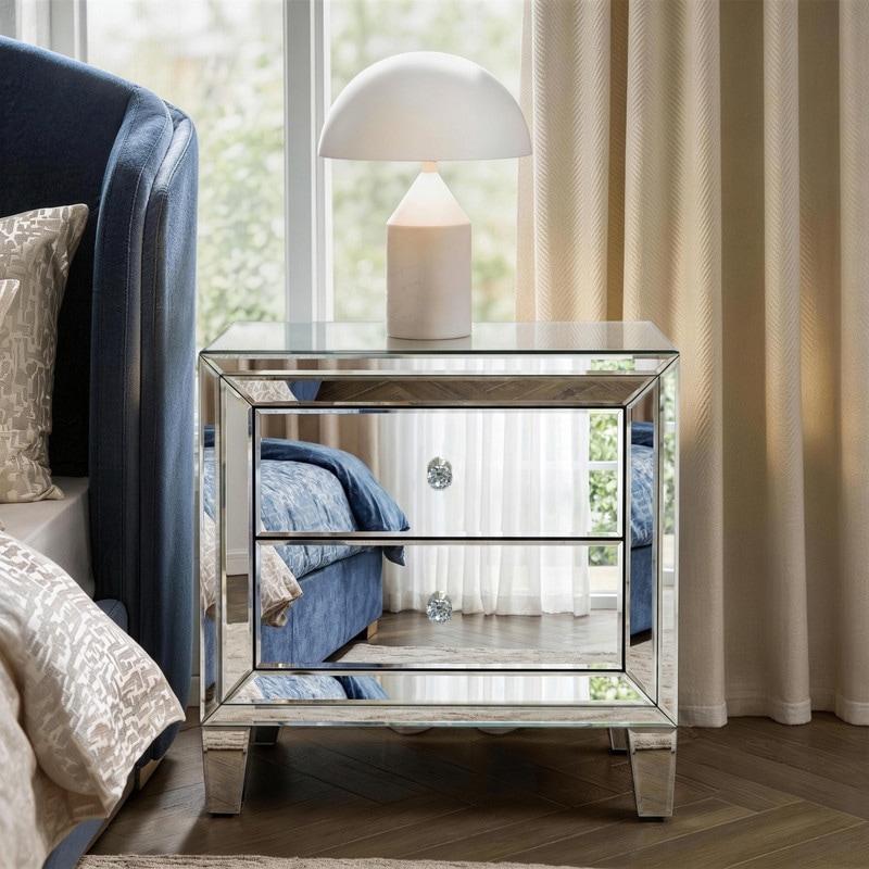 2-Drawer Modern Nightstand Mirror Accent Chest