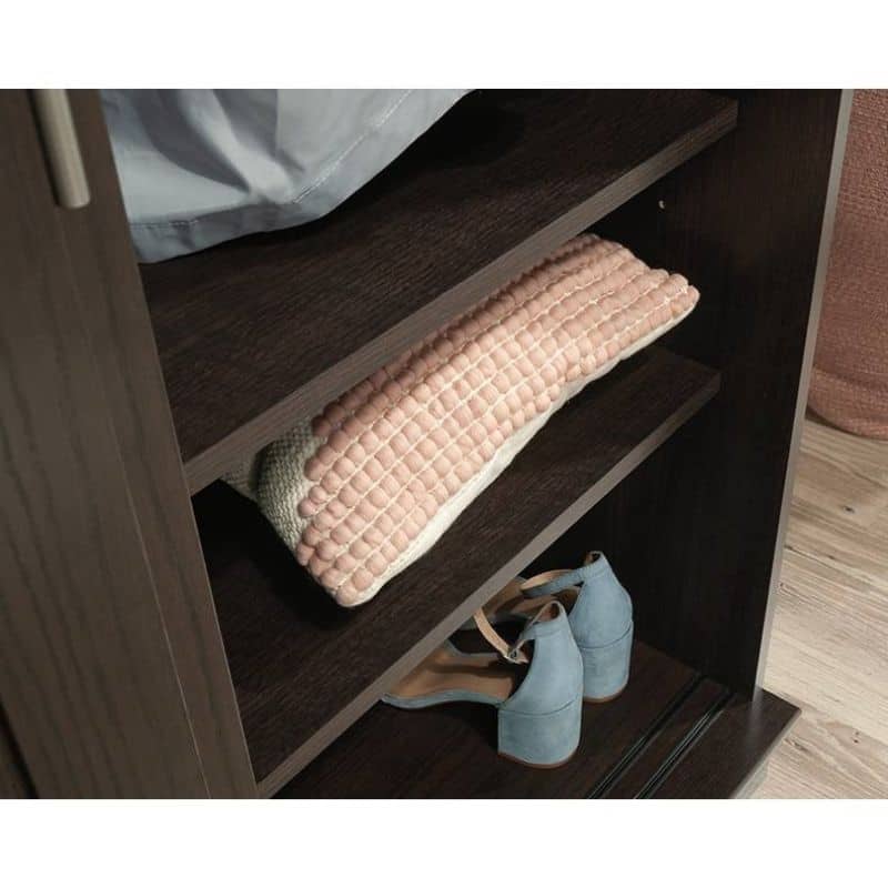 FarmHouse Espresso Oak Sliding Doors Garment Rod Wardrobe Armoire - 21"L x 39.1"W x 64"H