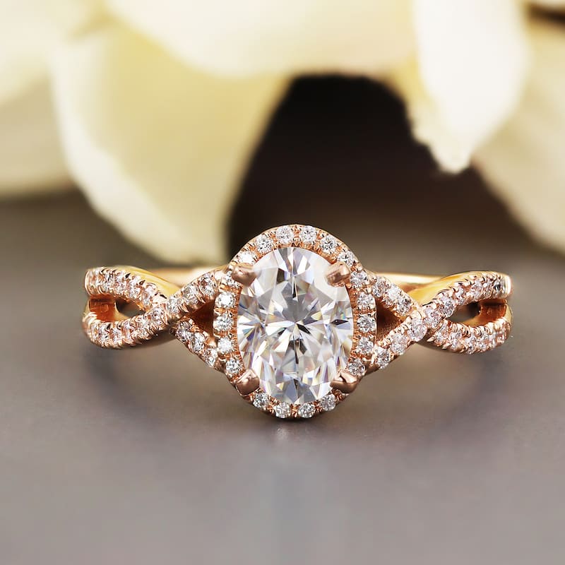 Auriya 14k Gold 1CT Oval Moissanite Halo Diamond Engagement Ring