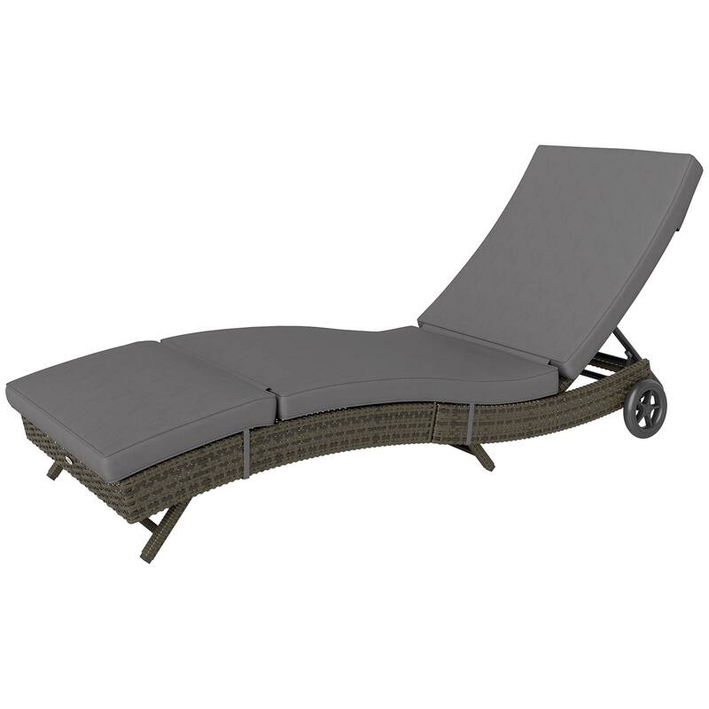 3 Piece Outdoor Rattan Chaise Lounge Chair Set with Cushions and Glass Top Side Table Adjustable Reclining