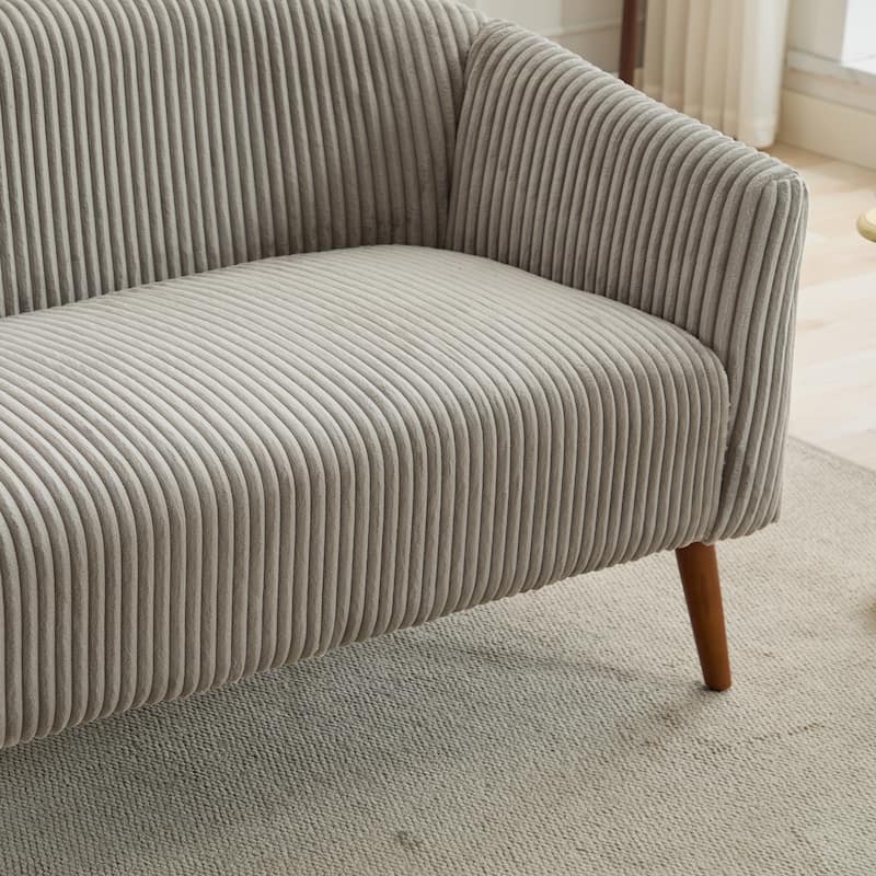 Corduroy Loveseat Couch Sofa, Upholstered Lounge Couch with Wooden Walnut Legs 2-seat Armchair for Living Room