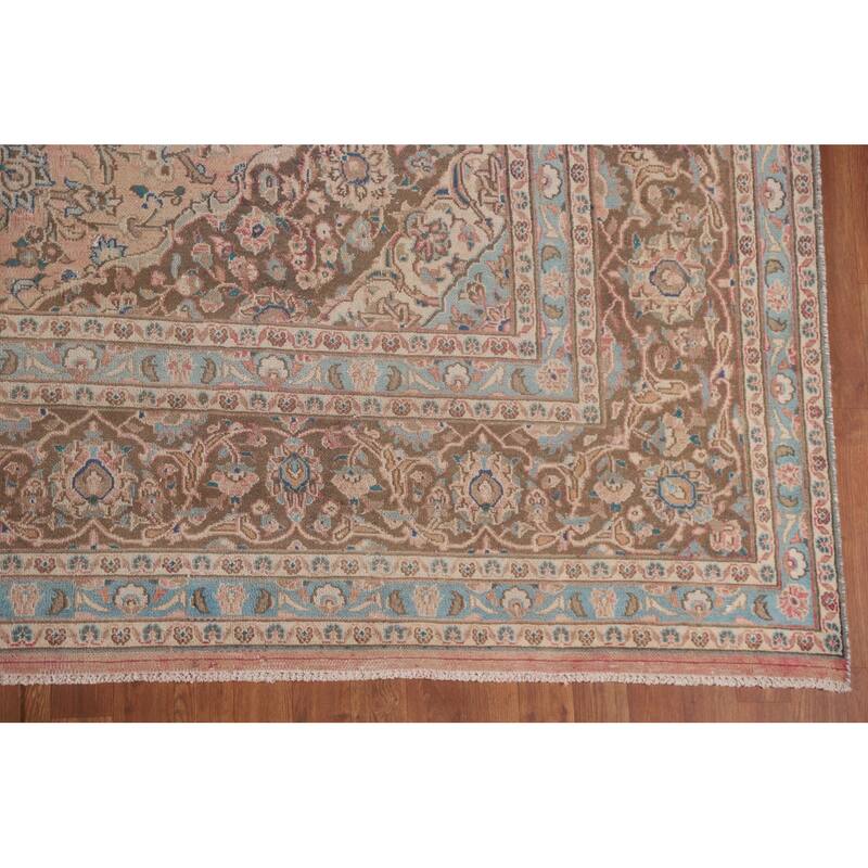 Hand Knotted Oriental 100% Wool Carpet Traditional Floral Peach Mashad Area Rug - 12' 6'' X 9' 7''