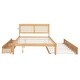 preview thumbnail 4 of 16, Wood Queen Size Rattan Platform Bed Frame with Sockets, Drawers and Trundle