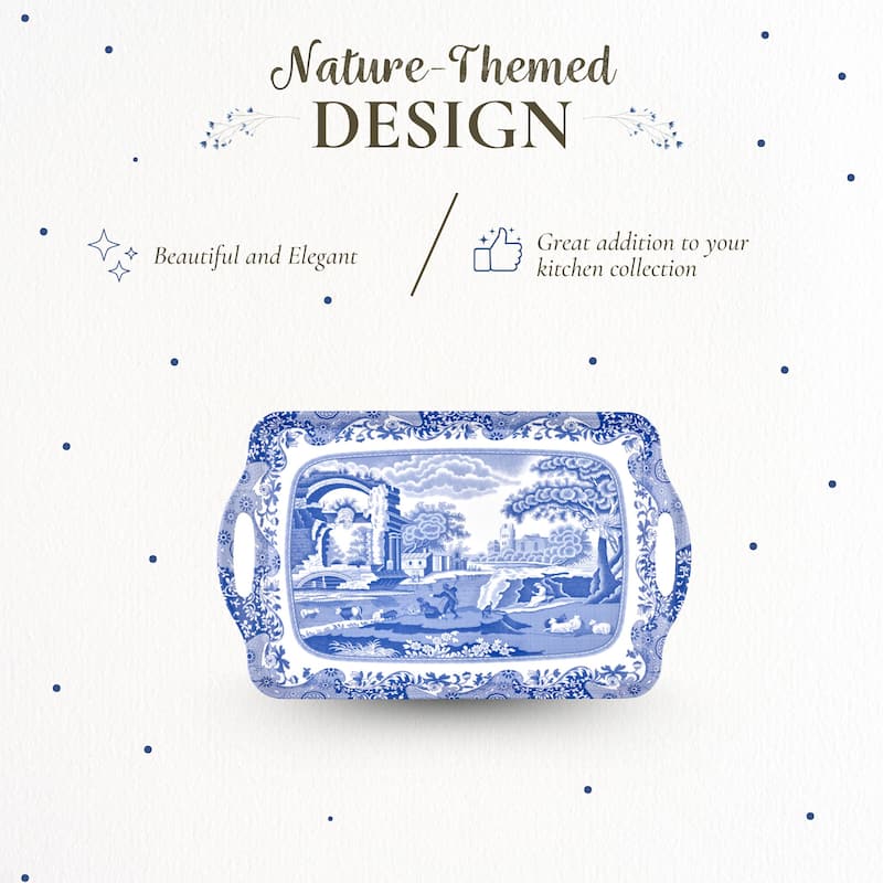 Pimpernel Blue Italian Large Melamine Handled Tray - 19.25" x 11.5"