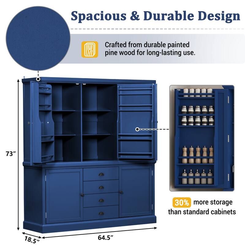 Roomfitters Kitchen Pantry Organizers and Storage Kitchen Cabinet, Hutch with Microwave Stand, 4 Drawers, Spice Racks