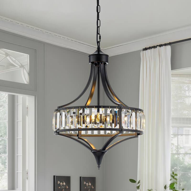 Starsky 4-Light Modern Crystal Drum Chandelier - Black
