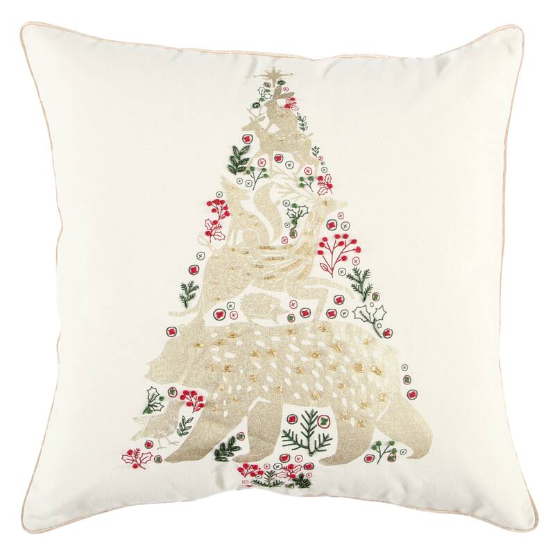 Rizzy Home Holiday Tree Beaded Accent Throw Pillow Cover